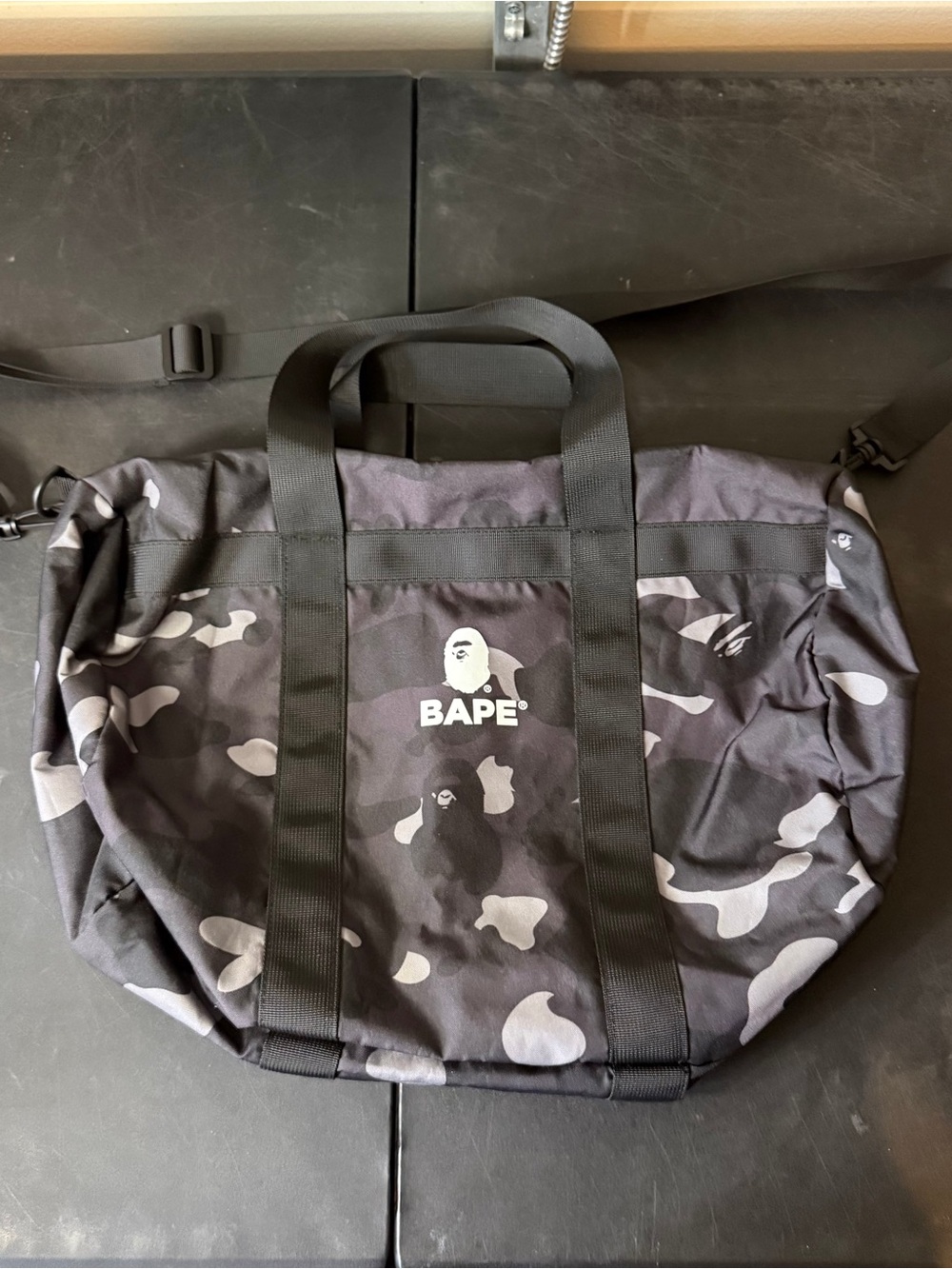 BAPE Black & Gray Camo Duffel Bag